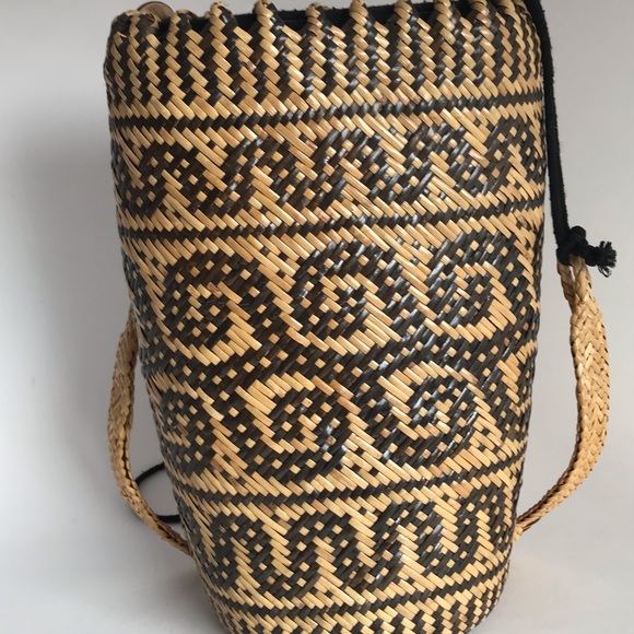Tribal Pattern Rattan Boho Vegan Backpack Yoga Bag/Farmers Market - Picture 10 of 11